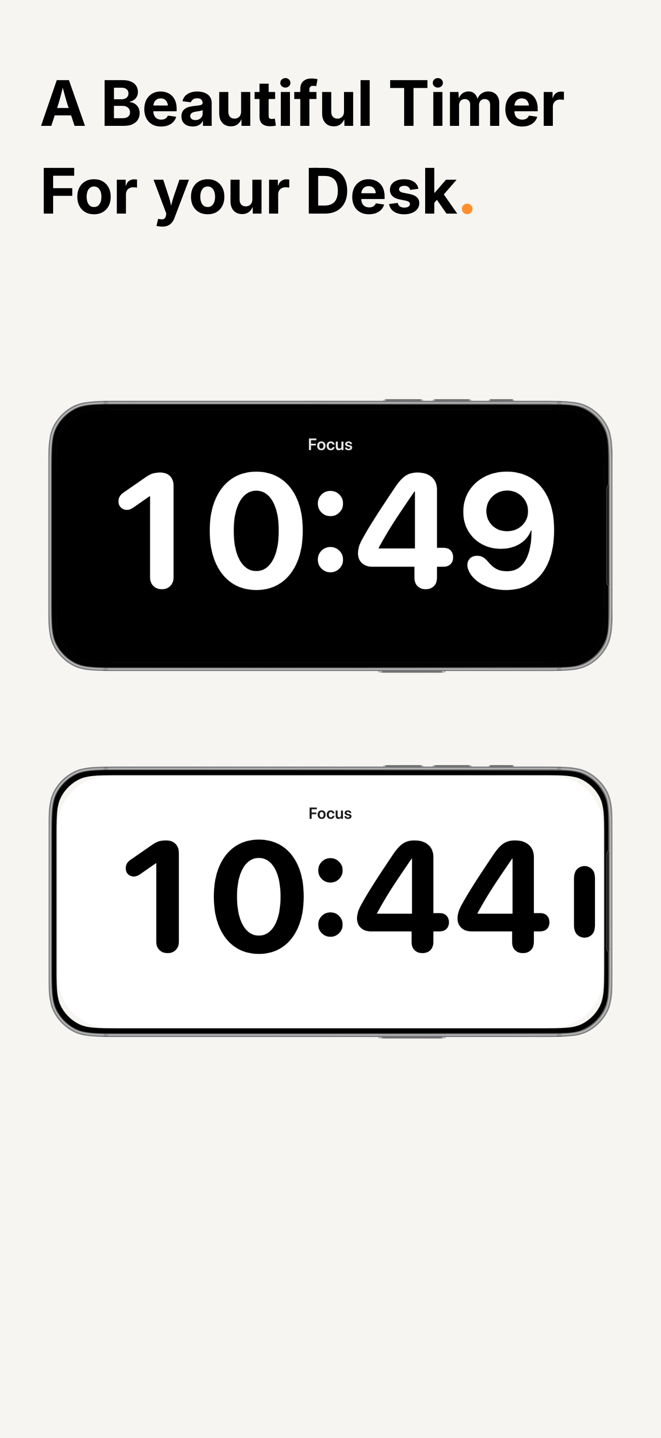 Twenty in landscape desk-timer mode, shown in dark and light appearances.